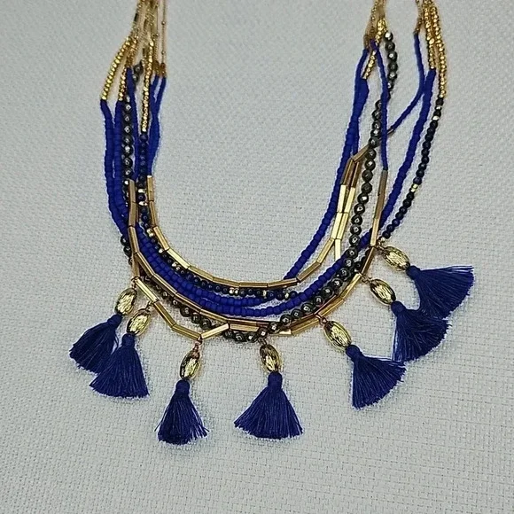 Retired Vintage Stella & Dot Tulum Tassel Necklace Gold Blue Beaded Versatile - Picture 16 of 16